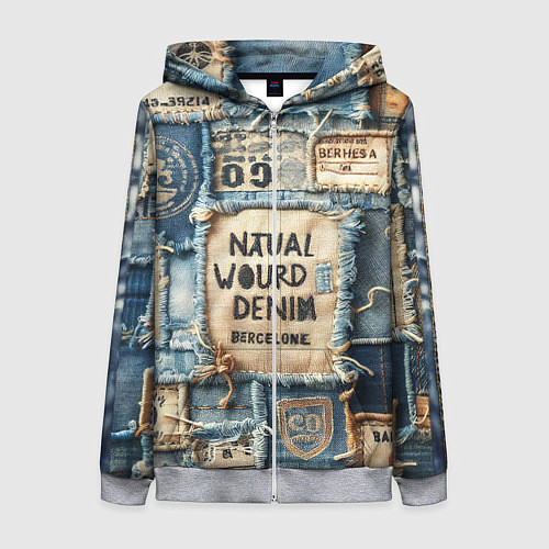 Женская толстовка на молнии I love Barcelona - пэчворк / 3D-Меланж – фото 1