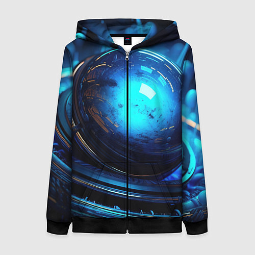 Женская толстовка на молнии Кислотная синяя яркая неоновая абстракция / 3D-Черный – фото 1