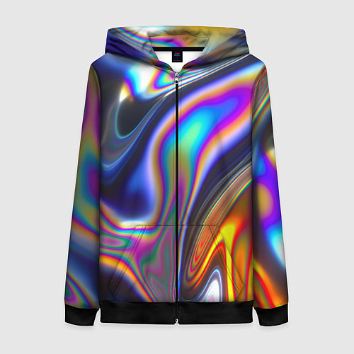 Женская толстовка на молнии Абстрактный разноцветный жидкий металл / 3D-Черный – фото 1