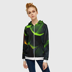 Толстовка на молнии женская Green neon abstract geometry, цвет: 3D-белый — фото 2