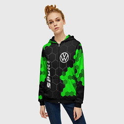 Толстовка на молнии женская Volkswagen green sport hexagon, цвет: 3D-черный — фото 2