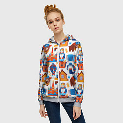Толстовка на молнии женская Русские народные традиции, цвет: 3D-меланж — фото 2