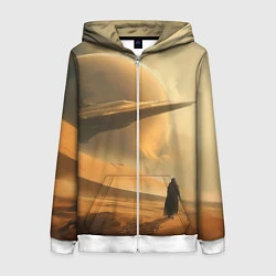 Толстовка на молнии женская Пустыня и космический корабль - Дюна, цвет: 3D-белый