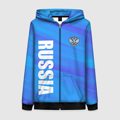 Женская толстовка на молнии Россия - синие волны / 3D-Черный – фото 1