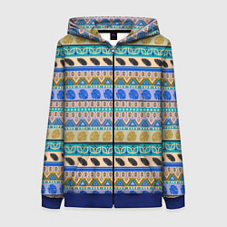 Толстовка на молнии женская Полосатый тропический летний узор, цвет: 3D-синий