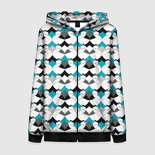 Женская толстовка на молнии Разноцветный черный голубой с белым геометрический / 3D-Черный – фото 1