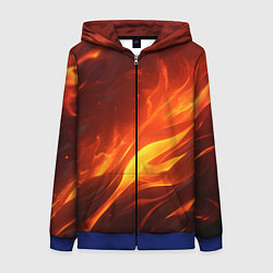 Толстовка на молнии женская Яркие языки пламени, цвет: 3D-синий