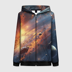 Толстовка на молнии женская Вселенная и планеты, цвет: 3D-черный