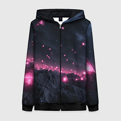 Толстовка на молнии женская Яркие пирамидки в космосе, цвет: 3D-черный
