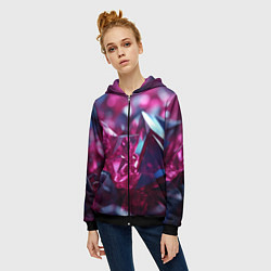 Толстовка на молнии женская Яркие розовые хрусталики, цвет: 3D-черный — фото 2