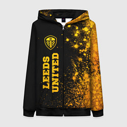 Толстовка на молнии женская Leeds United - gold gradient по-вертикали, цвет: 3D-черный