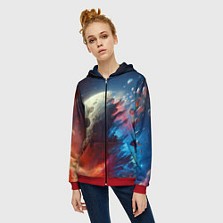Толстовка на молнии женская Разрыв космического тела - нейросеть, цвет: 3D-красный — фото 2