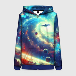Толстовка на молнии женская Полёт к далёкой галактике - нейросеть, цвет: 3D-синий