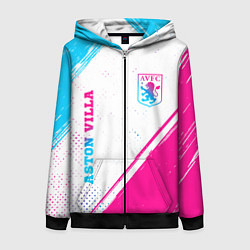 Толстовка на молнии женская Aston Villa neon gradient style вертикально, цвет: 3D-черный