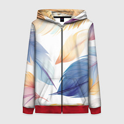 Толстовка на молнии женская Акварельные перья, цвет: 3D-красный