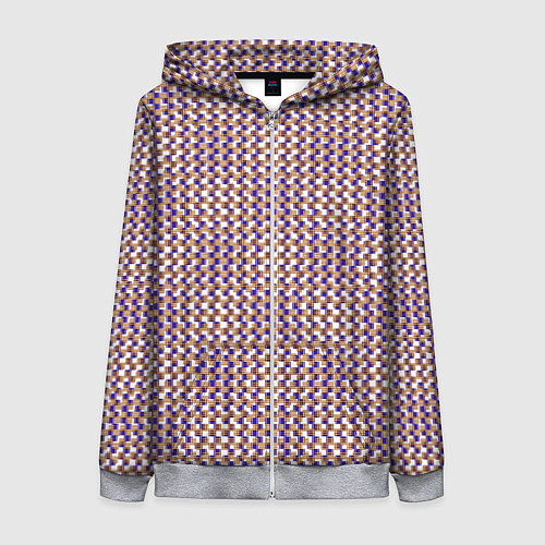 Женская толстовка на молнии Сине-бежевый текстурированный квадраты-рябь / 3D-Меланж – фото 1