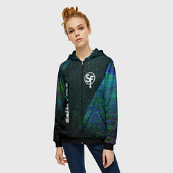 Толстовка на молнии женская Sally Face glitch blue, цвет: 3D-черный — фото 2