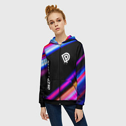 Толстовка на молнии женская Deep Purple neon rock lights, цвет: 3D-черный — фото 2