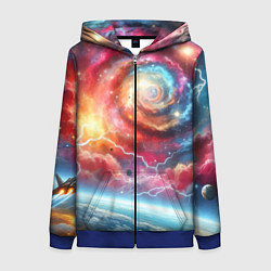 Женская толстовка на молнии Полёт к далёкой галактике - неоновый космос