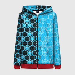 Женская толстовка на молнии Техно-киберпанк шестиугольники голубой и чёрный