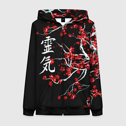 Толстовка на молнии женская Цветы сакуры, цвет: 3D-черный