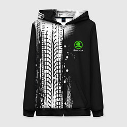 Толстовка на молнии женская Шкода - следы от шин, цвет: 3D-черный