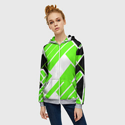Толстовка на молнии женская Зелёные широкие линии на белом фоне, цвет: 3D-меланж — фото 2