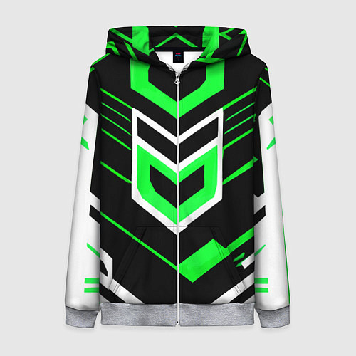 Женская толстовка на молнии Полосы и зелёно-белый шестиугольник / 3D-Меланж – фото 1