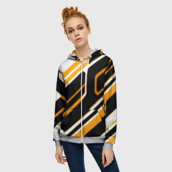 Толстовка на молнии женская Чёрно-жёлтые полосы на белом фоне, цвет: 3D-меланж — фото 2