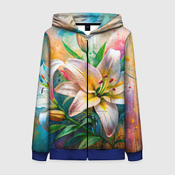 Толстовка на молнии женская Лилии абстракция гранж, цвет: 3D-синий