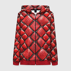 Женская толстовка на молнии Змеиная объемная текстурная красная кожа