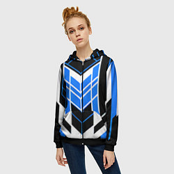 Толстовка на молнии женская Blue and black stripes on a white background, цвет: 3D-черный — фото 2