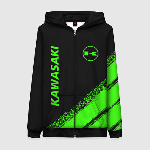 Женская толстовка на молнии Kawasaki - logo / 3D-Черный – фото 1