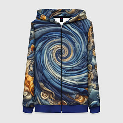 Толстовка на молнии женская Воронка из джинсы и пуговиц - нейросеть, цвет: 3D-синий