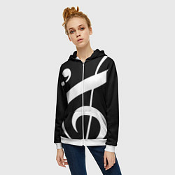 Толстовка на молнии женская Скрипичный и басовый ключи - белые на чёрном, цвет: 3D-белый — фото 2