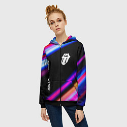 Толстовка на молнии женская Rolling Stones neon rock lights, цвет: 3D-черный — фото 2