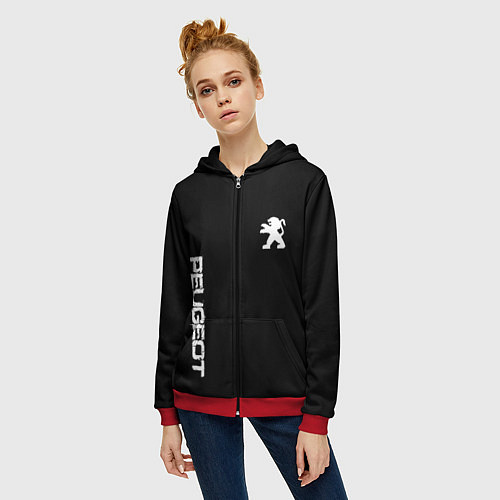 Женская толстовка на молнии Peugeot logo white / 3D-Красный – фото 3