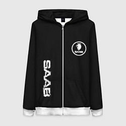 Толстовка на молнии женская SAAB logo white, цвет: 3D-белый