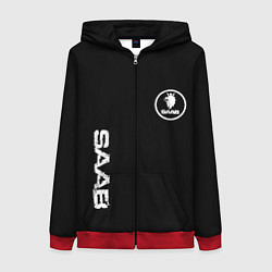 Толстовка на молнии женская SAAB logo white, цвет: 3D-красный