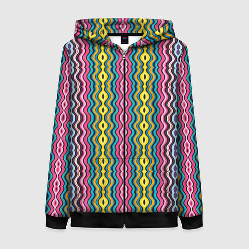 Женская толстовка на молнии Абстрактные разноцветные вертикальные полосы / 3D-Черный – фото 1