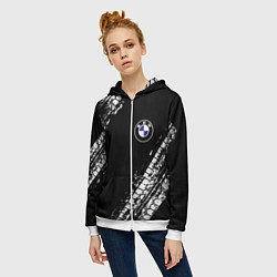 Толстовка на молнии женская BMW : автомобильные текстуры шин, цвет: 3D-белый — фото 2