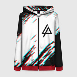 Толстовка на молнии женская Linkin park краски глитч, цвет: 3D-красный