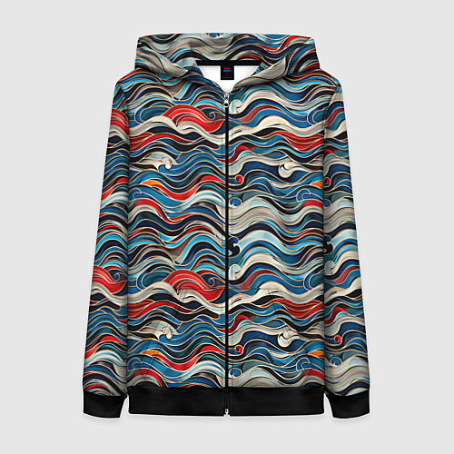 Женская толстовка на молнии Разноцветные абстрактные волны / 3D-Черный – фото 1