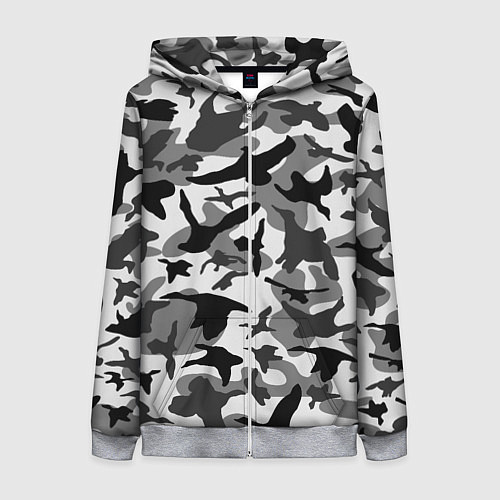 Женская толстовка на молнии Камуфляж птицы чёрный / 3D-Меланж – фото 1