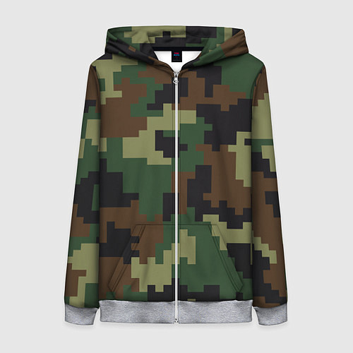 Женская толстовка на молнии Камуфляж хаки текстура / 3D-Меланж – фото 1