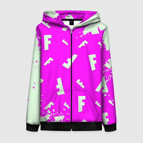 Женская толстовка на молнии Fortnite pattern pink / 3D-Черный – фото 1