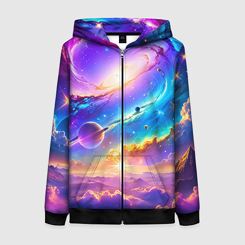 Женская толстовка на молнии Космос в неоновых тонах / 3D-Черный – фото 1