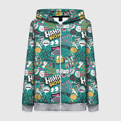 Женская толстовка на молнии Ха-ха ничего себе - паттерн с рожицами