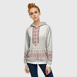 Толстовка на молнии женская Вышиванка славянская - алатырь, цвет: 3D-белый — фото 2