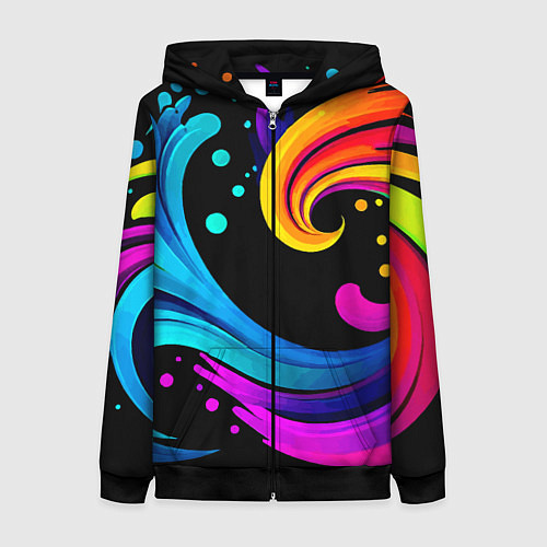 Женская толстовка на молнии Joy wave - ai art fantasy / 3D-Черный – фото 1
